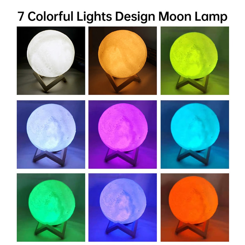 Luz noturna LED Lâmpada Lua Impressão 3D 8 CM/12 CM Alimentada por Bateria com Suporte Lâmpada Estrelada 7 Cores Decoração do Quarto Luzes Noturnas Presente para Crianças