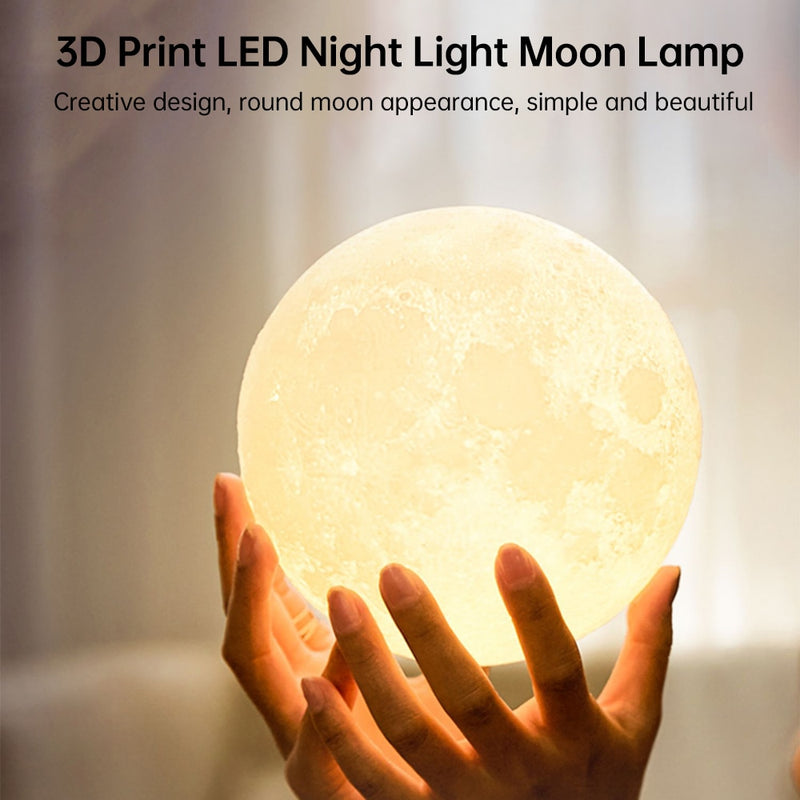 Luz noturna LED Lâmpada Lua Impressão 3D 8 CM/12 CM Alimentada por Bateria com Suporte Lâmpada Estrelada 7 Cores Decoração do Quarto Luzes Noturnas Presente para Crianças